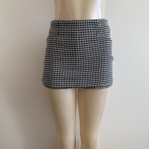 Zara Skort Black White Houndstooth Tweed Mini Skirt Preppy Classic Small